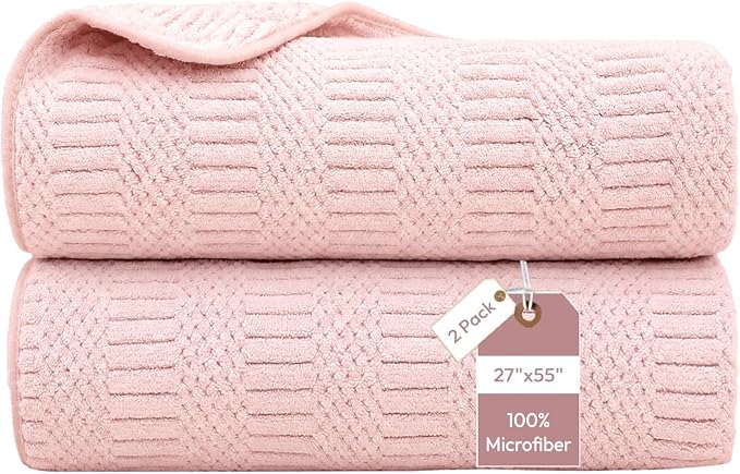 JML Microfiber Bath Towels, 2 Pack, 27x55 in, Cream | Soft, Super Absorbent, Quick Dry, Lint-Free, Lightweight Bathroom Towel with Hanging Loop for Daily Use