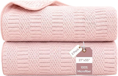 JML Microfiber Bath Towels, 2 Pack, 27x55 in, Cream | Soft, Super Absorbent, Quick Dry, Lint-Free, Lightweight Bathroom Towel with Hanging Loop for Daily Use