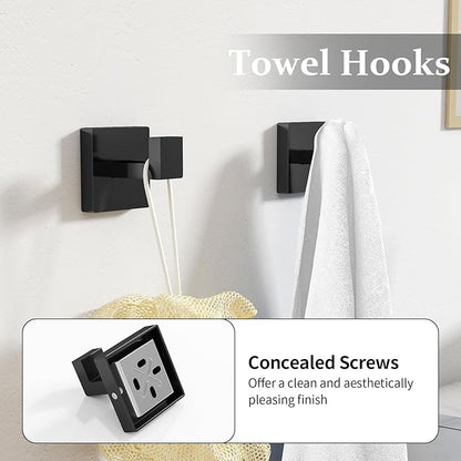 STWWO 10-Piece Matte Black Bathroom Hardware Accessories Set | 24 inch Towel Bar, Stainless Steel Towel Racks for Bathroom, Bath Towel Bar Set Wall Mounted