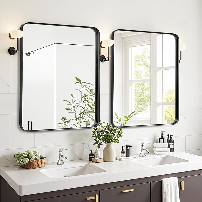 Fabuday Bathroom Mirror Wall Mounted - 26x28 Inch Framed Balck Mirrors for Bathroom Over Sink with Rectangle Frame, Black Matte Frame Vanity Mirrors for Bedroom, Restroom, Farmhouse, Entryway Decor