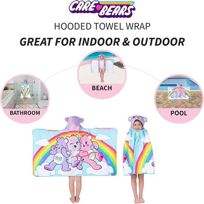 Care Bears Bath/Pool/Beach Soft Cotton Terry Hooded Towel Wrap, 24 in x 50 in, By Franco Kids