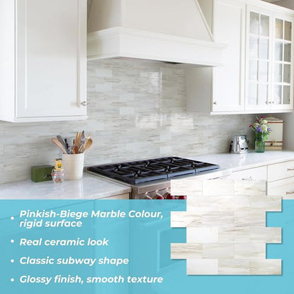 STICKGOO 10-Sheet Peel and Stick Backsplash on Subway Tile, Eurasia Biege | PVC Self Adhesive Kitchen Backsplash, Seamless, Wateproof, Stick on Tiles for Kitchen, Bathroom, RV