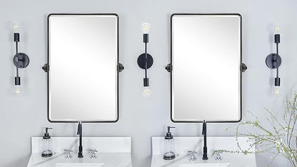 TEHOME Oil Rubbed Bronze Pivot Rectangle Mirrror Farmhouse Tiltable Rounded Metal Framed Pivoting Bathroom Mirror with Beveled Mirrror, Overall 26.91 x 35 inches (Mirrror 23 x 35 inches)