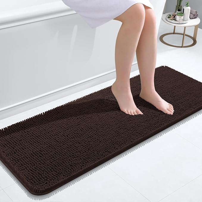 OLANLY Bathroom Runner Rugs 47x17, Extra Soft Absorbent Chenille Bath Rugs | Brown, Quick-Drying Rubber Backing, Machine Washable Long Bath Mat for Bathroom Floor, Tub and Shower, Home Decor Accessories