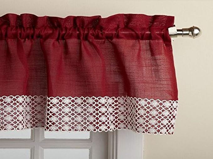 Sweet Home Collection Kitchen Curtains for Windows 40+ Styles & Colors Swag, Valance, Tier Sets & Panels Cafe Curtains for Farmhouse, Rustic, Modern Décor, Salem Burgundy, Valance