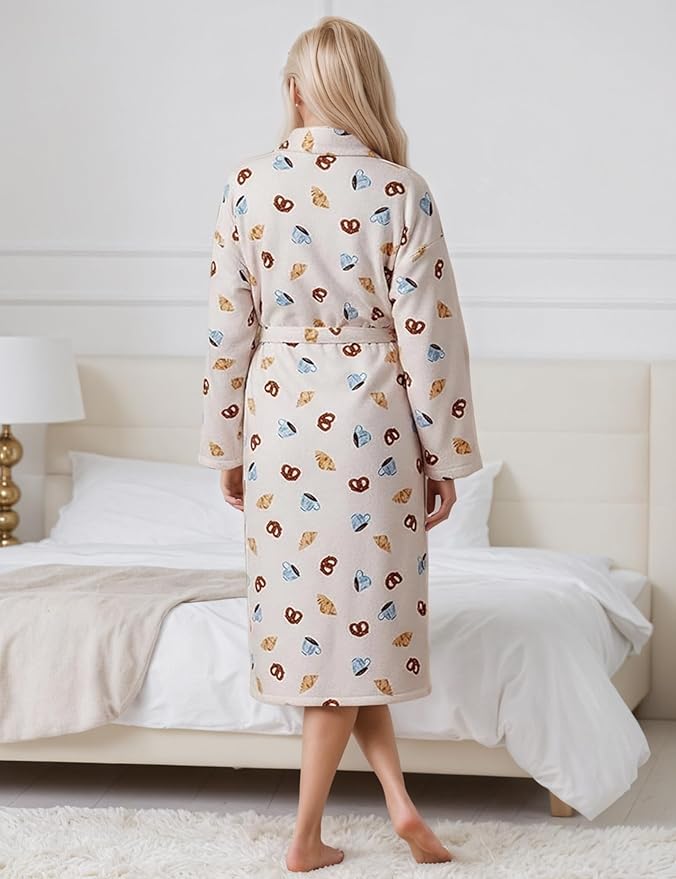 Women Fleece Fruit Print Robe Cute Robes for Women Spring Summer Lightweight Bathrobe Soft Flannel Gown with Belt