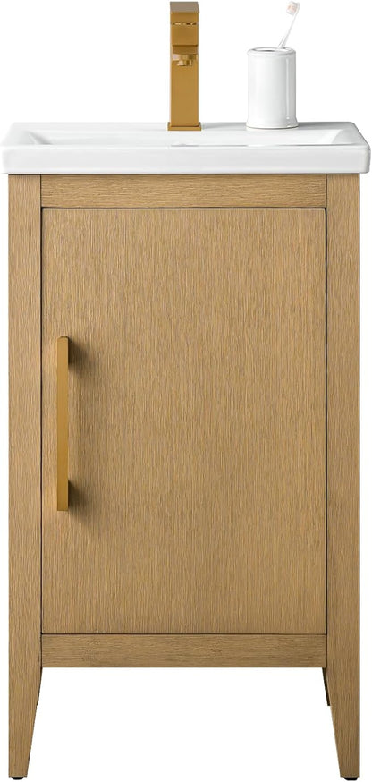 Vanity Art 20 inch Bathroom Vanity with Single Sink & Ceramic Top, Vanity Cabinet with Soft-Closing Doors, Solid Wood Frame, Natural Oak, VA9020-NO-GB1