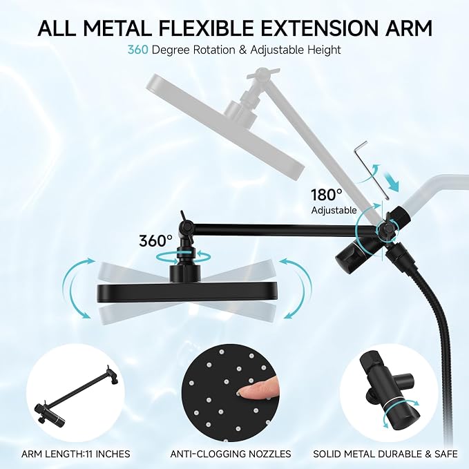 SR SUN RISE Rainfall Dual Shower Head with Adjustable Spray in Matte Black | High pressure double and tandem shower head set features a 12'' rainfall head, handheld spray, and adjustable angles.