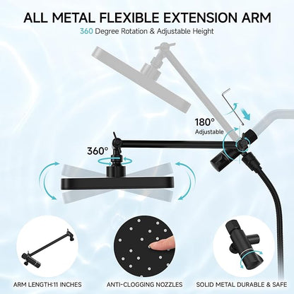 SR SUN RISE Rainfall Dual Shower Head with Adjustable Spray in Matte Black | High pressure double and tandem shower head set features a 12'' rainfall head, handheld spray, and adjustable angles.