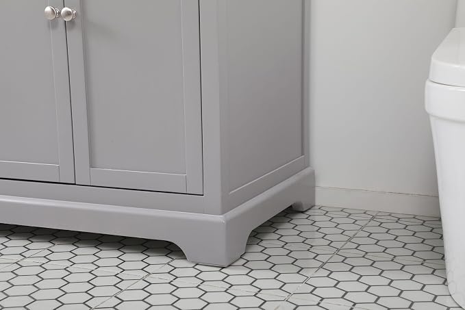 72" Pre-Assembled Bathroom Vanity with Sink, Solid Birch and MDF, Carrara White Marble Countertop Attached, Double Rectangle Porcelain Sink, 3 Soft-Close Drawers, Grey