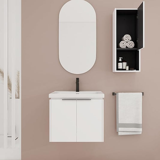 24 Inch Bathroom Vanity with Sink Combo,24'' Floating Bathroom Vanity with Sink, Modern Wall Mounted Cabinet Set with 12'' Side Cabinet Combo,White