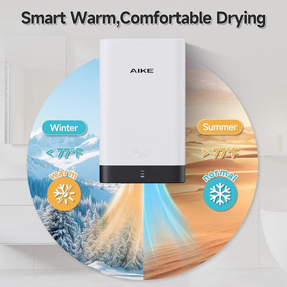 AIKE Compact Hand Dryer for Bathroom, ABS Polycarbonate 110V White,AK2822 | High Speed Slim Blade Hand Dryer,Plug-in Easy Install and Compact Design,Smart Warm for Home Bathroom,No Paper Waste and Cost