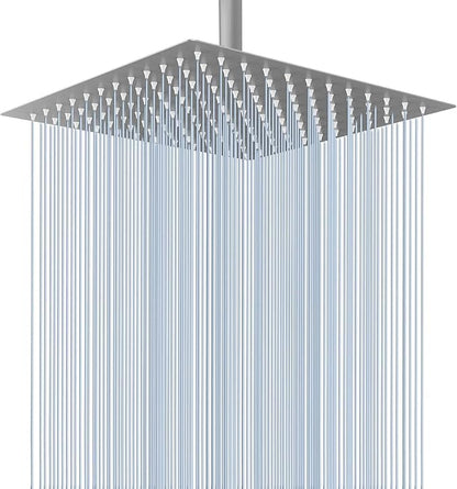 Voolan Rain Shower Head - High Flow Large Rainfall Shower Heads Made of Stainless Steel - Waterfall Bathroom Square Showerhead - Ceiling or Wall Mount (12" Brushed Nickel)