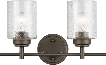 Kichler Winslow 4-Light Farmhouse Vanity Light, Olde Bronze | Clear seeded glass vanity light for bathroom mirrors (30" x 9.25" x 12"), 45887OZ