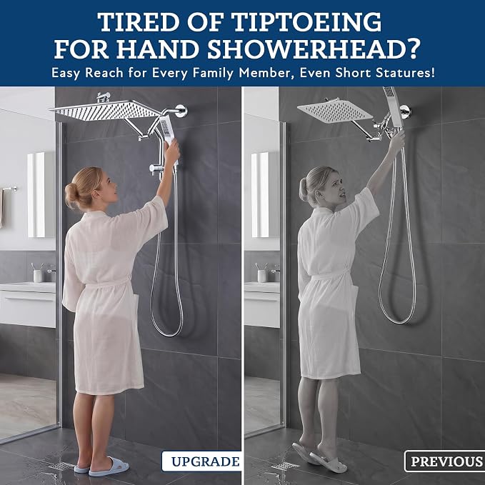 G-Promise 14 Inch All Metal Rain Shower Head with Handheld Spray (Chrome) | Full Body Coverage, Pause Mode Diverter, Power Wash Mode Handheld, Suits Every Height, Easy to Install, Modern Bath Upgrade