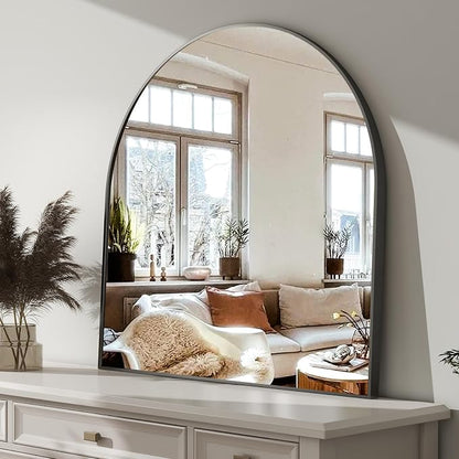 HARRITPURE 26"x28" Arched Bathroom Mirror Wall Mounted Black Arch Mirror | Vanity Aluminum Alloy Frame Arch Wall Mirror for Living Room, Bedroom, Entryway
