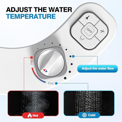 Non-Electric Bidet Attachment, Self-Clean Dual Nozzles, Adjustable Pressure | Ultra Slim Intuitive One-Touch, Retractable Nozzle Structure, Warm Water Rear & Feminine Washing Modes, Stainless Steel Iniet