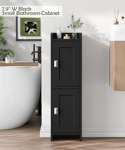 Akxomel Small Bathroom Cabinet Narrow Toilet Paper Organizer Black | 7.9''D x 7.9''W Bathroom Organizer and Storage Cabinet for Small Space, Slim Corner Unit with Adjustable Shelf