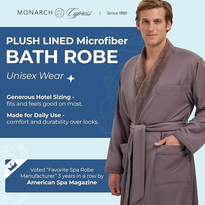 MONARCH Unisex Plush Lined Microfiber Bath Robe - Soft Shell with Polyester Lining, Resort-Grade Hotel & Spa Robe with Pocket
