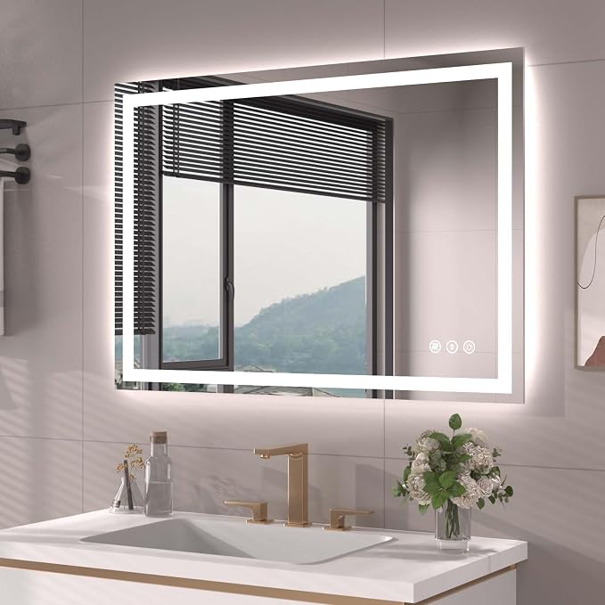 Snowdool 40 x 28 in LED Bathroom Mirror, Front and Backlit, Anti-Fog | Front and Backlit, 3 Color Temperatures, Anti-Fog, Tempered Glass