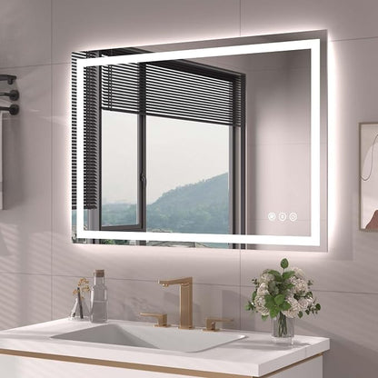 Snowdool 40 x 28 in LED Bathroom Mirror, Front and Backlit, Anti-Fog | Front and Backlit, 3 Color Temperatures, Anti-Fog, Tempered Glass