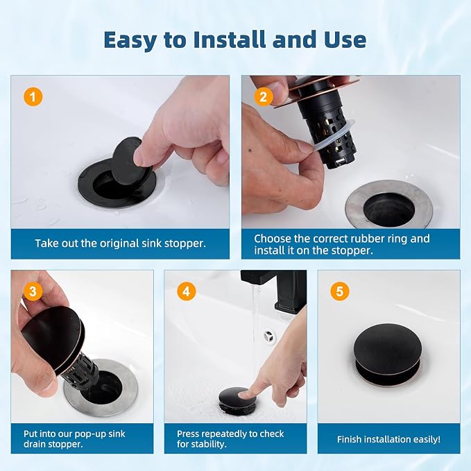 Hibbent Upgraded 3 in 1 Bathroom Sink Drain Strainer, Pop Up Sink Stopper with Big Push Cap, Anti-Clogging Metal Filter Basket,Sink Plug with Hair Catcher for 1.1''~2.36'' Basin, Oil-Rubbed Bronze