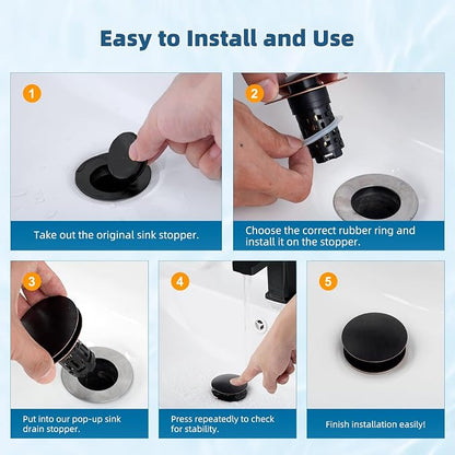 Hibbent Upgraded 3 in 1 Bathroom Sink Drain Strainer, Pop Up Sink Stopper with Big Push Cap, Anti-Clogging Metal Filter Basket,Sink Plug with Hair Catcher for 1.1''~2.36'' Basin, Oil-Rubbed Bronze
