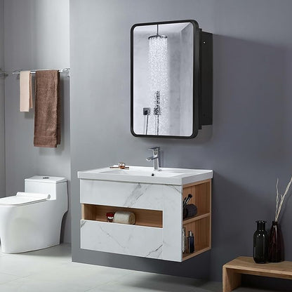Casaphoria 24" H x 16" W Bathroom Medicine Cabinet with Mirror, Metal Frame Wall Medicine Cabinets Mirrors, Wall Mirror Cabinet, Black