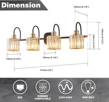 4-Light Bathroom Light Fixtures, Crystal Vanity Lights for Bathroom Modern Wall Light Fixture Above Mirror
