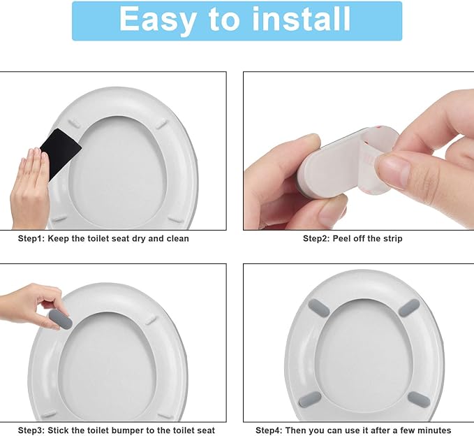 12 Pieces Universal Toilet Seat Bumpers Kit Toilet Bumpers with Strong Adhesive Rubber Bumpers Pads Replacement for Families, Hotels, Hospitals, School Toilet Seats
