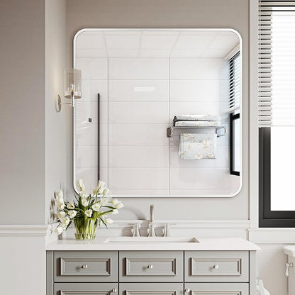 Bathroom Vanity Mirror, Silver Framed Mirror for Over Sink, 30x30 | HD glass, distortion-free for makeup and grooming, Sturdy frame, all mounting hardware, hangs horizontal or vertical
