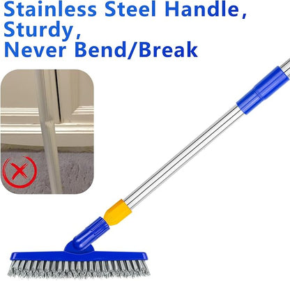 12" Wide Floor Scrub and Grout Brush Set With Long Extendable Handle - Stiff Bristle Heavy Duty Cleaner for Tile, Deck, Garage, Kitchen, Bathroom