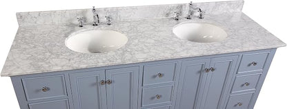 Bella 72-inch Double Bathroom Vanity (Carrara/Powder Blue): Includes Powder Blue Cabinet with Authentic Italian Carrara Marble Countertop and White Ceramic Sinks