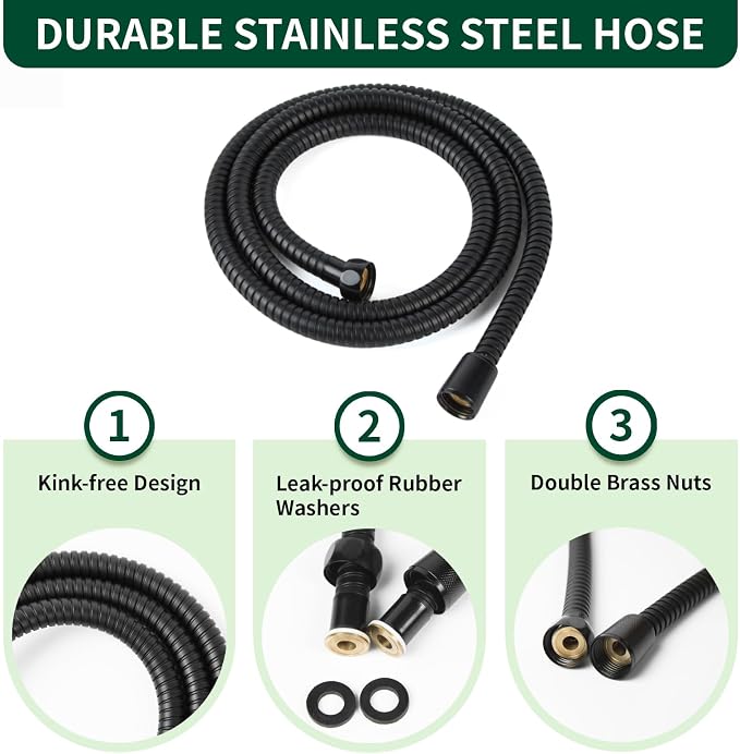 Matte Black Shower Head, 6 Spray Modes Handheld Showerhead | High Pressure Shower Heads with 59 Inch Stainless Steel Hose & Adjustable Shower Holder, Easy Installation, 4.53 Inch