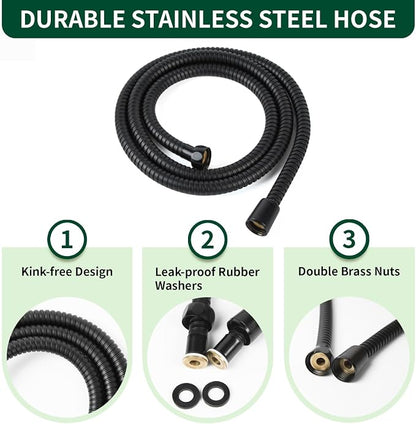 Matte Black Shower Head, 6 Spray Modes Handheld Showerhead | High Pressure Shower Heads with 59 Inch Stainless Steel Hose & Adjustable Shower Holder, Easy Installation, 4.53 Inch