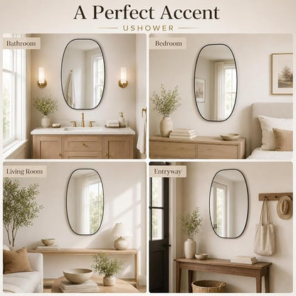 Black Oval Bathroom Mirrors 30x48 Inch | Oblong Vanity Mirror, Crystal-Clear HD Glass, Rust-Proof Aluminum Frame, Elegant Inner-Curved Edge, Modern Contemporary Style
