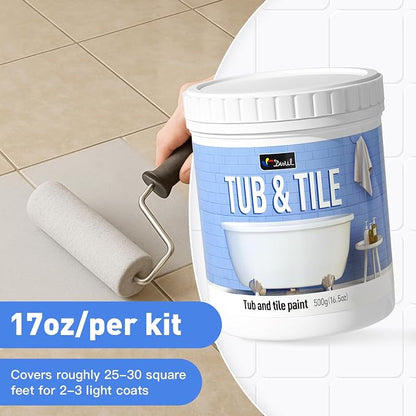 DWIL Tile Paint, Tub and Tile Refinishing Kit with Tools, Bathtub Paint, Water Based &Low Odor, Easy to Use for Bathroom Kitchen,Semi-Gloss Light Grey