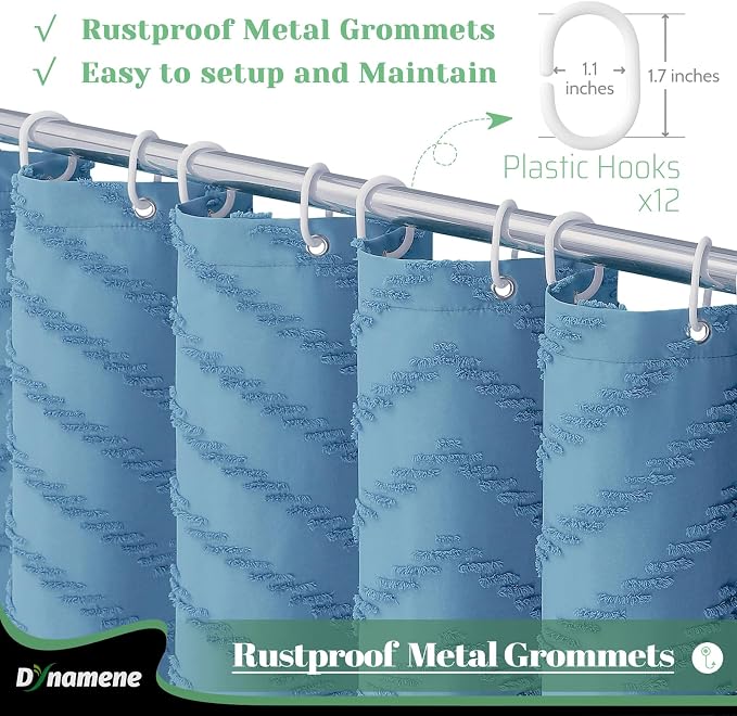 Extra Long Boho Shower Curtain Tufted Chevron 72x84 Moonlight Blue | 84 Inch Tall, Elegant Tassel, Lightweight Textured Fabric, Water Repellent, Washable, Hotel Spa, for Bathroom/Dorm 12 Hooks