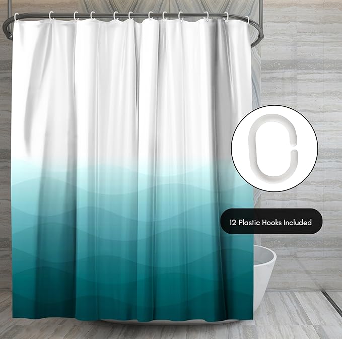 Americanflat 71x74 Wave Blue Ombre Shower Curtain - Water-Resistant Long Shower Curtain with Durable Grommets and 12 Hooks - 100% Polyester