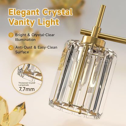 Hasipu Bathroom Vanity Light Fixtures, 8-Light Brushed Gold Vanity Wall Light Bar with Clear Glass Shade, Lighting Fixtures Over Mirror for Bathroom Bedroom Living Room Hallway Cabinet Porch