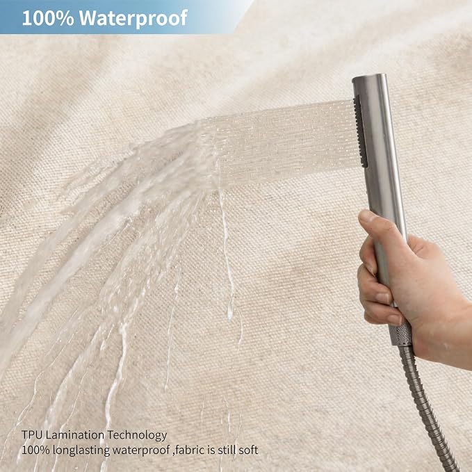 Waterproof Fabric Shower Curtain,No Liner Needed,54x72,Cream | 2-in-1 Design,Linen Textured,100% Waterproof TPU-Laminated Backing,Magnetic Weighted,Machine Washable,For Bathroom,Hotel