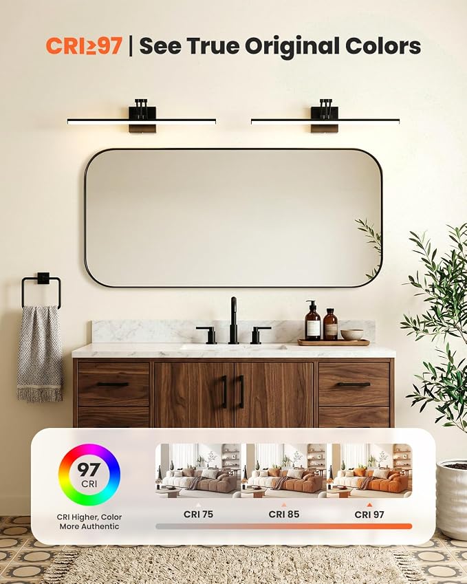 Morden Bathroom Light Fixtures,Black Vanity Lights, 360°Rotatable 24IN Vanity Fixture Over Mirror with 5CCT&Dimmable Wall Lamp, Eye-Friendly Led Bath Bar For Makeup Shaving-ETL, Ideal Gift for Holiday