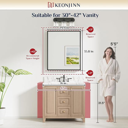 Keonjinn 30 x 36 Inch Brushed Nickel Bathroom Vanity Mirrors for Over Sink | Beveled Metal Frame, Rectangular Rustic Bathroom Mirror for Wall, Tempered Glass, Anti Rust, Square Corner, Farmhouse Style