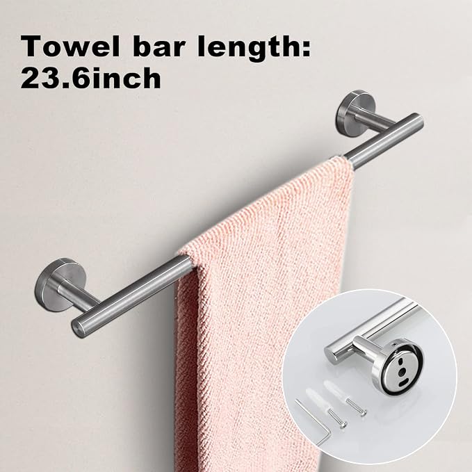 4sets Towel bar Set Includes 4 Packs 24 inch Towel bar, Organize Your Bathroom Towel and More Bathroom Accessories-Brushed Silver