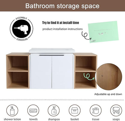 Malwee 48" Floating Bathroom Vanity with White Ceramic Basin Sink Top, 48 Inch Single Sink Wall Mounted Bathroom Vanity, with 2 Doors and 2 Storage Shelves.MA07448