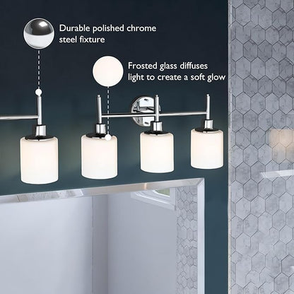 Design House Aubrey Transitional 3-Light Indoor Bathroom Vanity Light – Above The Mirror, Dimmable, Damp Listed – Frosted Glass and Polished Chrome – Design House, 589770