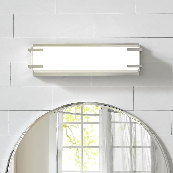 Bathroom Light Fixture Over Mirror 16" Vanity Light with Milky White Lampshade 4000K Daylight Brushed Nickel Bath Bar (Brushed Nickel)