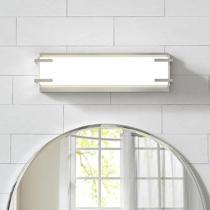 Bathroom Light Fixture Over Mirror 16" Vanity Light with Milky White Lampshade 4000K Daylight Brushed Nickel Bath Bar (Brushed Nickel)