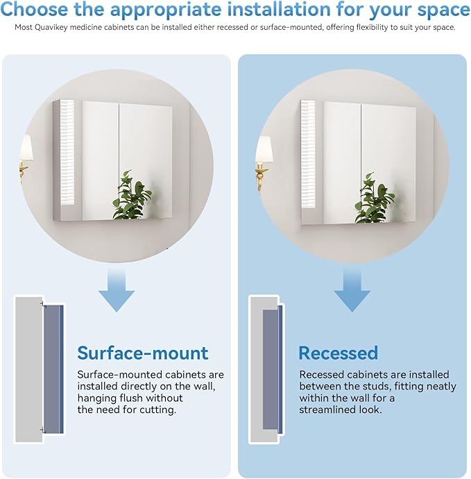 Sunrosa Aluminum Bathroom Medicine Cabinet with Mirror, 36"27.5", Wall-mountable and Recessed-in, 3-door Cabinet Organizer