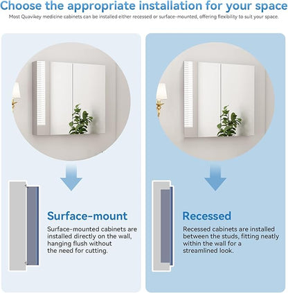 Sunrosa Aluminum Bathroom Medicine Cabinet with Mirror Door, Wall-mountable and Recessed-in Mirror Cabinet, 1 Door Medicine Cabinet Organizer (18"×27.5"×4.75"[SingleDoor])